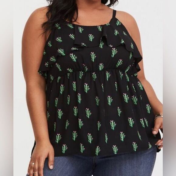 Torrid Cactus Chiffon Ruffle Sleeveless Top - Picture 1 of 7